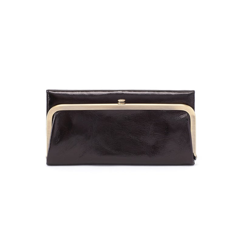 HOBO Rachel Leather Trifold Continental Wallet has a Vintage-Inspired Aesthetic, Frame Closure, Money Slot, Card Organizer, Slip Pocket, and Small Mirror, Black - Image 1
